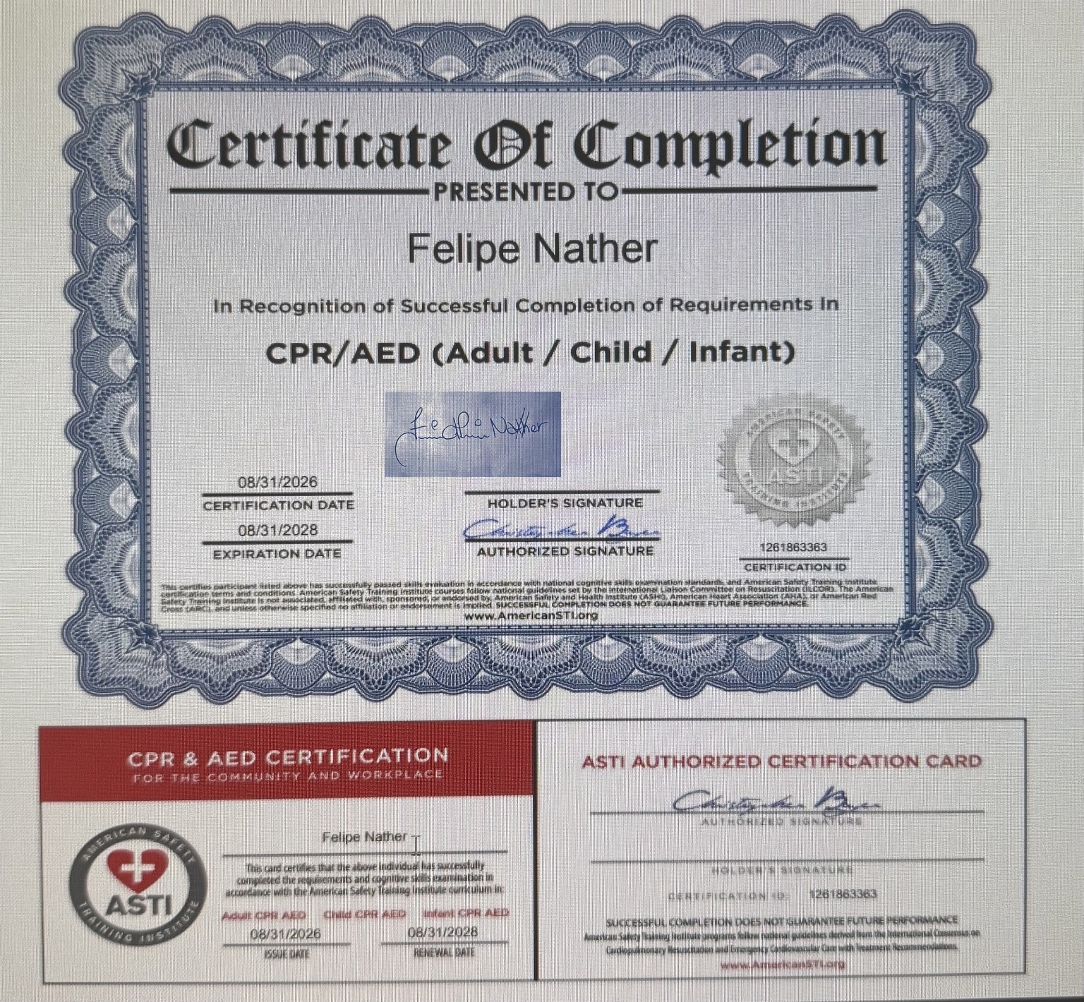 Felipe Nather CPR AED Certificate
